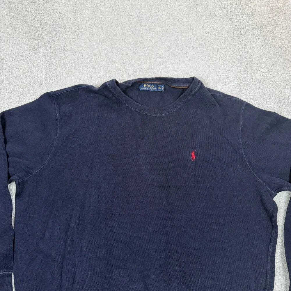 Polo Ralph Lauren Mens XL Navy Blue Crewneck Sweatshirt Red Pony Logo Cotton